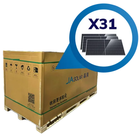 Pallet con 31 piezas de panel Solar JA Solar N-Type Bifacial de 645W