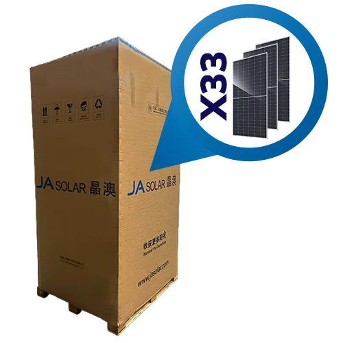Pallet con 33 piezas de panel Solar JA Solar N-Type Double Glass Bifacial de 715W