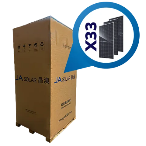 Pallet con 33 piezas de panel Solar JA Solar N-Type Double Glass Bifacial de 720W