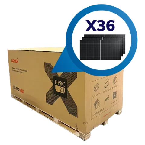Pallet con 36 piezas de panel Solar Longi 650W Hi-Mo X10 Scientist Bifacial