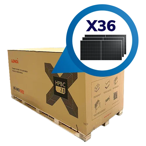 Pallet con 36 piezas de panel Solar Longi 650W Hi-Mo X10 Scientist Bifacial