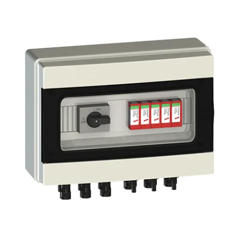 Caja combinadora MERZ 3 MPPT, 3 Strings, 25A, 1000VDC con supresor y conectores MC4