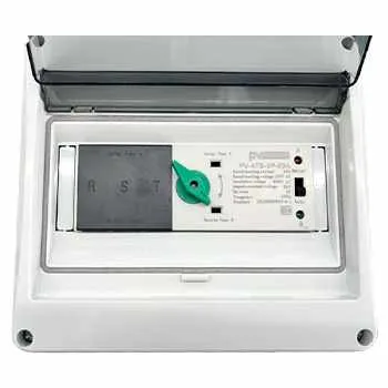 Interruptor de transferencia automático, 3 fases, 220V, capacidad 63A.