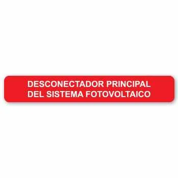 20 Etiquetas de "Desconectador principal del sistema fotovoltaico" de 6.50" x 1.0"