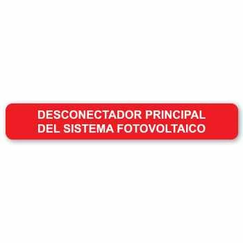 20 Etiquetas de "Desconectador principal del sistema fotovoltaico" de 6.50" x 1.0"